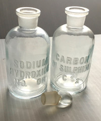 Antique Chemist Laboratory Acid Clear Glass Bottles Ground Glass