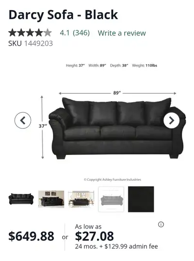 very comfy black sofa just looking to sell need bigger one price is firm. no pet or no smoking . pic...