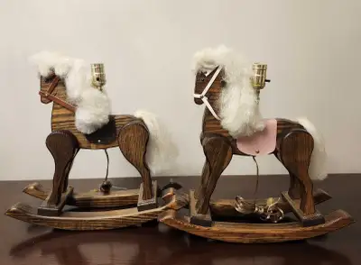 Set of 2 Vtg Wooden Rocking Horse Nursery/Child's Room Lamps, View more