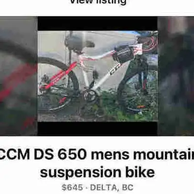 ccm ds 650 mens mountain bike has brakes has gears and shifters has seat has chain has suspension 27...