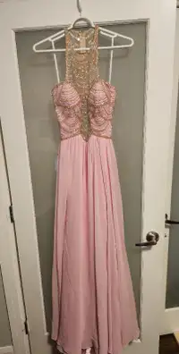 PINK PROM DRESS WITH GOLD ACCENTS