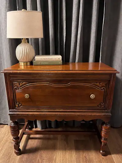 Beautiful Vintage Ornate Wood Sideboard / Accent Cabinet, View more