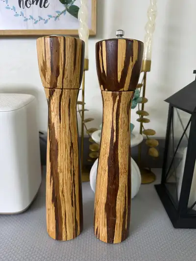 Vintage Bamboo Wood Salt Shaker and Pepper Mill Grinder Set, View more