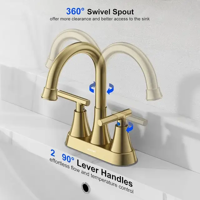 Bathroom Faucets for Sink 3 Hole, Hurran 4 inch Brushed Gold Bat in Bathwares in Gatineau - Image 6