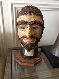 Head Sculpture Handmade Antique looking Priest with Glasses 