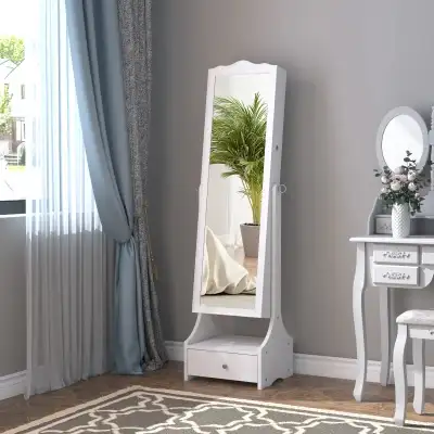 Standing Jewelry Cabinet Organizer Jewelry Armoire with LED Lights, Full Length Mirror, Adjustable A...