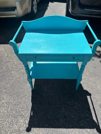 Wood Blue Wash Stand Vintage look Can be used as a decor table/desk 1 drawer and 1 lower shelf Some...