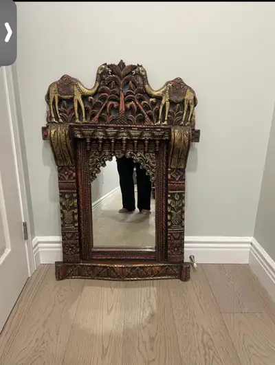 antique hand Crafted wooden wall mirror , View more