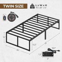 Rolanstar Bed Frame with USB Charging Station, Twin Bed Frame wi