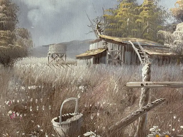 Vintage Oil Painting Nature Landscape Grass, Trees & Barn Signed in Arts & Collectibles in City of Toronto - Image 3
