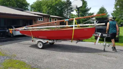 1960 wooden Wayfarer 16 ft sailboat/dinghy sail #283 with trailer (1994), 2 sets of sails in good sh...