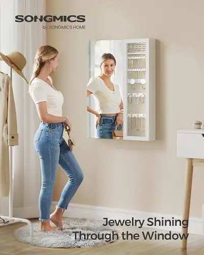 LED Jewelry Cabinet, Mirror with Jewelry Storage, Glass Window,, View more