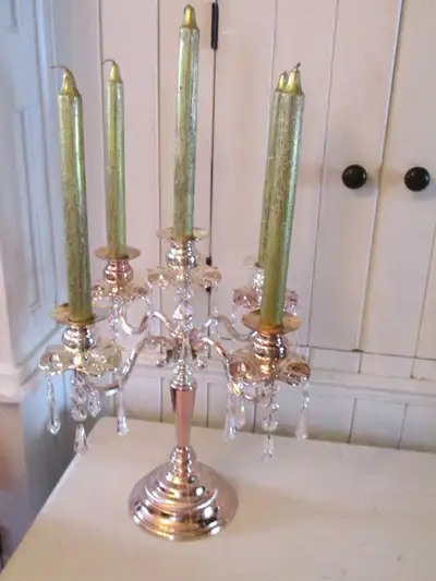 Chandelier de table 5 branches métal argenté Pampilles cristal, View more