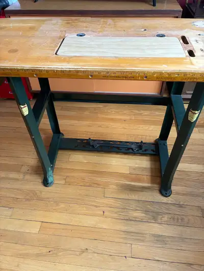 vintage mcm industrial sewing table from Montreal, View more