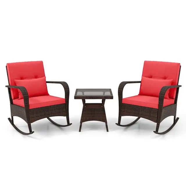 New 3 Pieces Outdoor Rocking Set with Tempered Glass Coffee Tabl in Patio & Garden Furniture in City of Toronto - Image 3