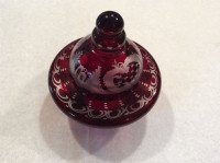 Ruby glass etched jar with lid
