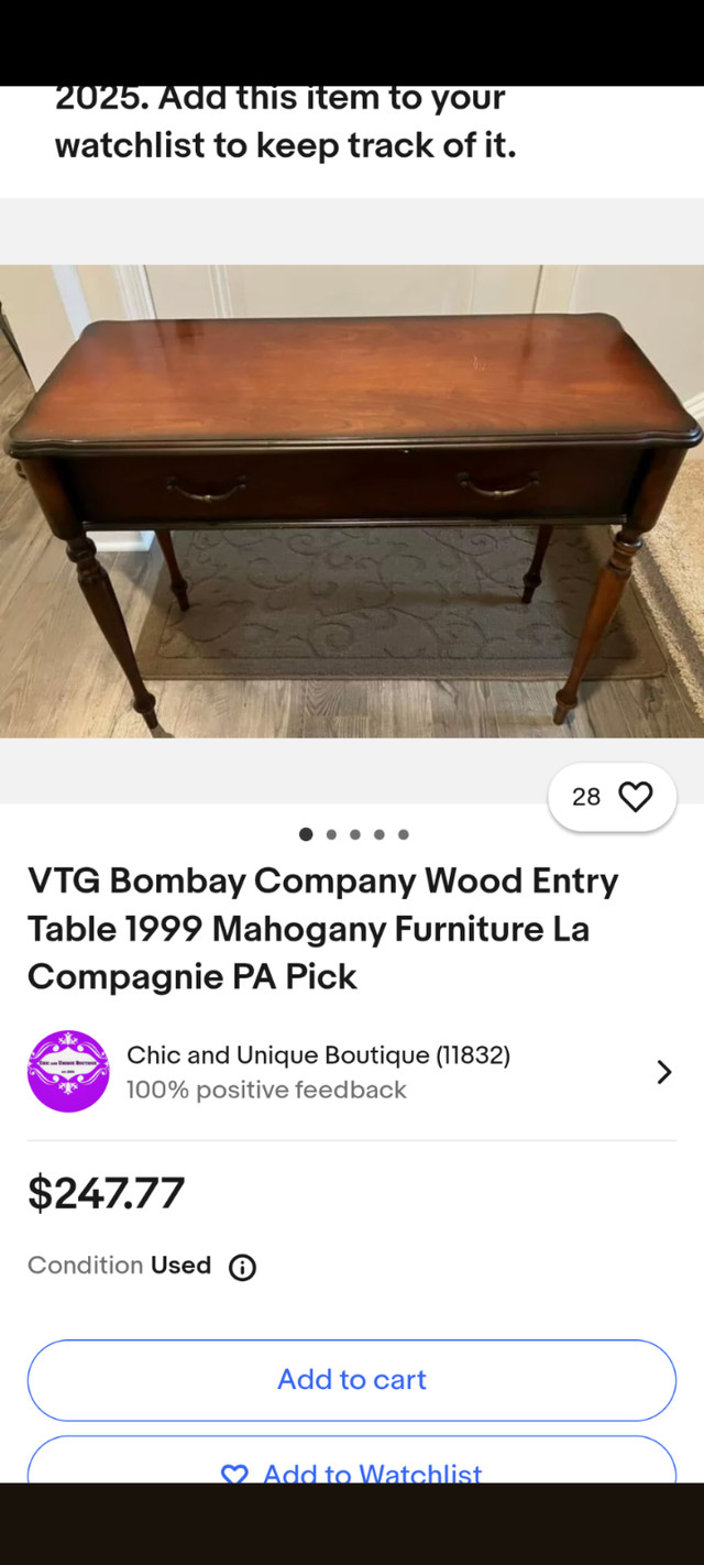 1999 Bombay Entry Console table in Other Tables in Owen Sound - Image 2