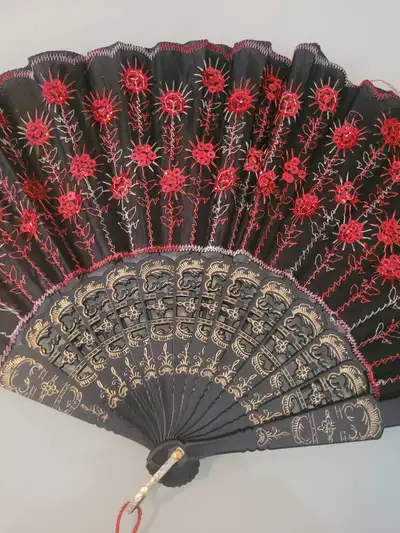 Folding Hand Fan with Red Sequins, View more