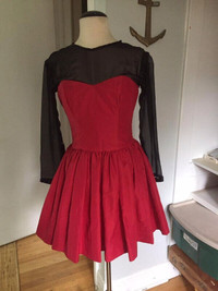 Handmade Red Black Taffeta Dress 1987