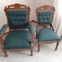 Victorian Tudor Chairs  Antique Comfortable Walnut Pair