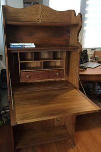 solid wood antique shelf unit with drop-front