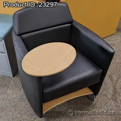 Krug Studio Black Leather Reception Armchair w/ Swivel Tablet, View more