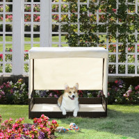 Wicker Dog House Elevated Pet Bed with Shade Canopy for Medium L