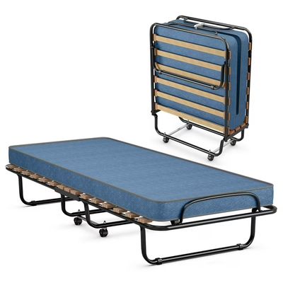 Gymax Folding Bed Rollaway Metal Guest Bed with Memory Foam Matt, View more