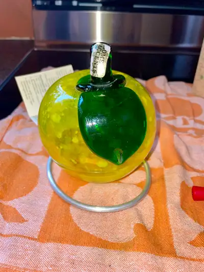 VTG Hand Blown Art Glass Yellow Apple Hummingbird Feeder -New, View more