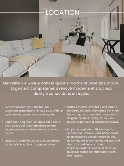 Merveilleux 4 ½ situé dans le quartier calme et prisé de Limoilou près de la 3e avenue. Logement com...