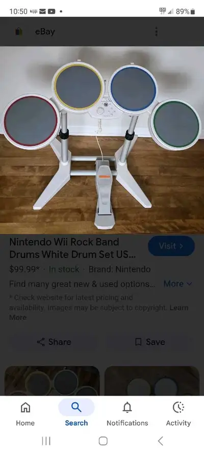 Nintendo Wii Rock Band Drums White Drum Set USB Wired 19092 Harmonix