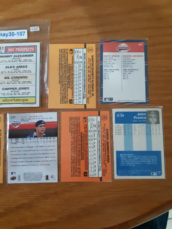 Baseball rookie lot Cordero Chipper Franco Sosa Morales Sanchez63234884912899124