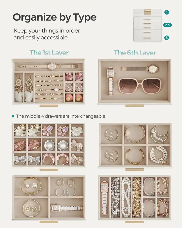 SONGMICS 6-Layer Jewelry Organizer with Glass Lid in Storage & Organization in Oshawa / Durham Region - Image 6