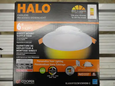 40- NEW HALO CANLESS RECESSED LED DOWNLIGHT, 5 SELECTABLE COLORS , NEW INSTALL ,$15EACH