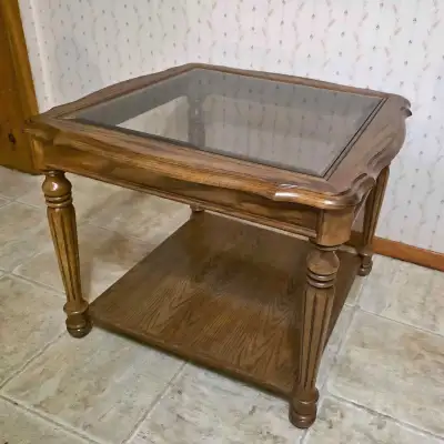 Square Wood End Table with Glass Top, View more