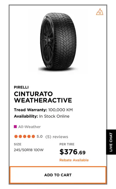 Best Deal on here. Tires were purchased on April 20, 2026. These are Pirelli All WEATHER, NOT all Se...