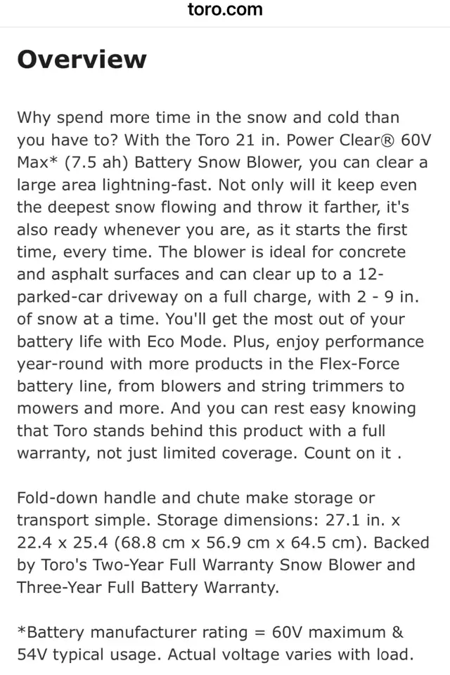 Toro 60V Max 21-inch Power Clear e21 Electric Cordless Snow Blow in Snowblowers in City of Toronto - Image 9