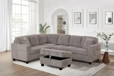 The Modern Ribbed Velvet L-Shape Sectional with Storage, View more