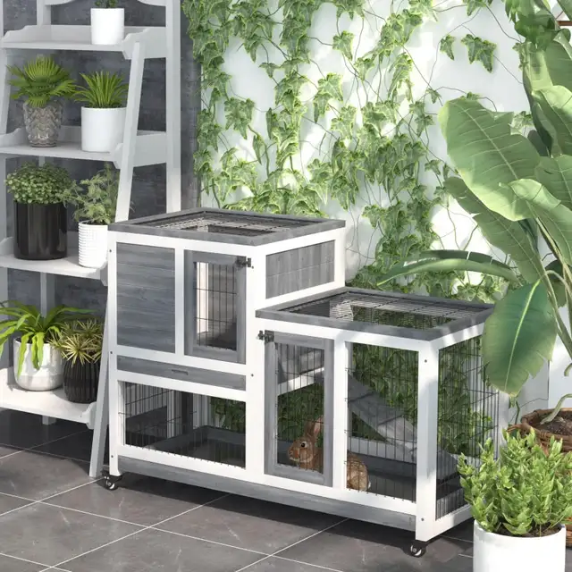 43.25" 2-tier Wooden Rabbit Hutch, Indoor Bunny Cage, 2 trays  in Accessories in Markham / York Region - Image 11