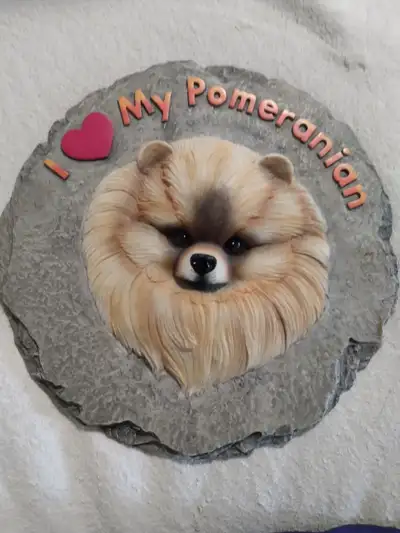 Pomeranian lovers would love to have this in their garden or on their wall. Aprox 9 inches wide. Sto...