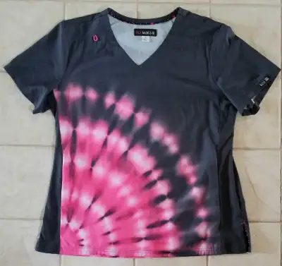 Koi Basics Tie Dye Flamingo Women's STRETCH V-Neck Scrub Top, View more