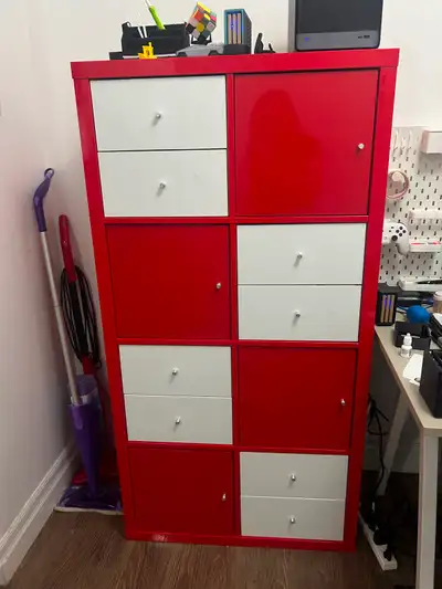 IKEA KALLAX Red/White Storage Unit with Doors & Drawers — $85, View more