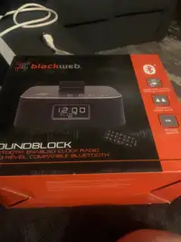 Black web sound lock Bluetooth enabled clock radio
