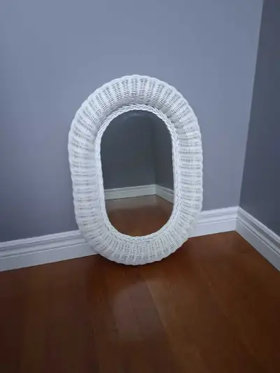Vintage wicker oval mirror, View more