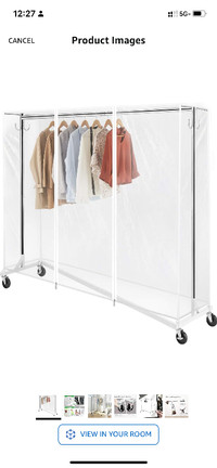 Rolling clothes racks for sale, 3 with covers 3 without covers.
