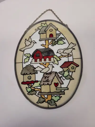 VTG Oval Hand-Painted Glass Birdhouse Sun Catcher, View more