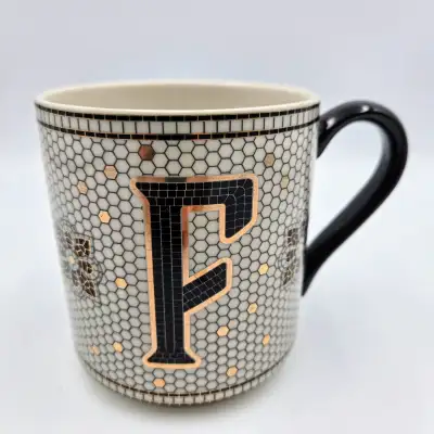 Anthropologie Black White Gold Bistro Tile Monogram “F” Ceramic, View more