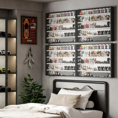 5-Tier Display Cabinet, Shot Glass Display Case, Glass Curio Cabinet with 2 Glass Doors and 4 Adjust...