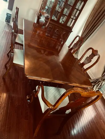 Solid Wood Dining Room Set – Table,  Chairs, 2 Leaves &  Hutch, View more