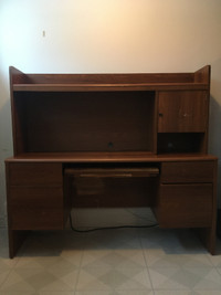 LARGE DESK WITH KEYBOARD TRAY AND FILING CABINET STORAGE ETC.
